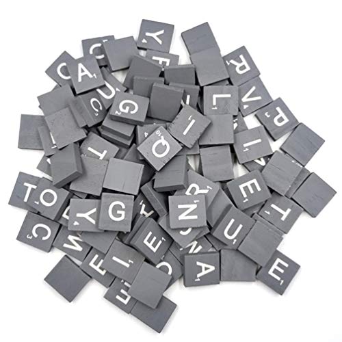 Supvox - 100 cuadrados de madera con letras, juguetes intelectuales para niños, 26 letras inglesas, para crucigramas, abecedario, puzles (color gris)