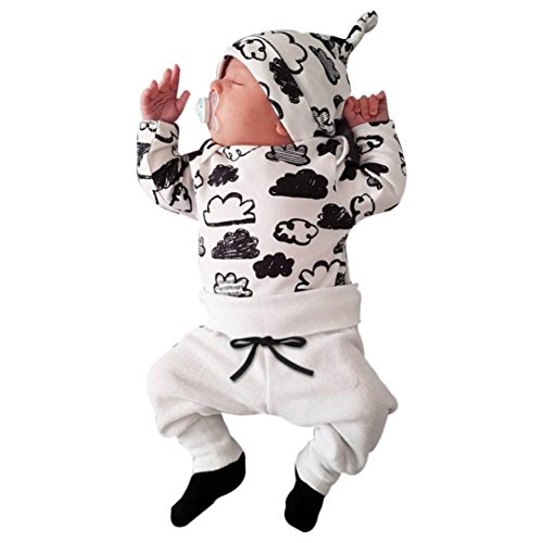 Switchali Ropa Bebe Nino Recien Nacido otoño Impresión de la Nube Blusa Bebe niña Manga Larga Camisetas Bebé Conjuntos Moda Camisa + Pantalones + Sombrero (3 Piezas) (90 (6~12meses), Blanco)