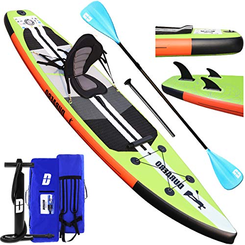 Tabla Hinchable Paddle Surf Sup Paddel Surf Bomba, Asiento de Kayak, 330 x 76 x 15 cm, Hasta 130 kg, Almohadilla integrada, Aleta Desprendible, Doble remo ajustable, Kit de Reparación