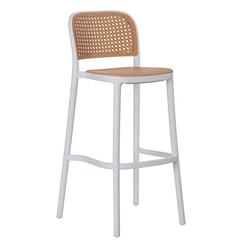 Taburete Alto Rejilla Blanco y Beige de plástico PP de 53x53x102 cm - LOLAhome Taburete Alto Rejilla Blanco y Beige de plástico PP de 53x53x102 cm - LOLAhome
