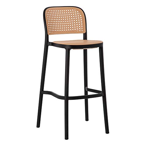 Taburete Alto Rejilla Negro y Beige de plástico PP de 53x53x102 cm - LOLAhome Taburete Alto Rejilla Negro y Beige de plástico PP de 53x53x102 cm - LOLAhome