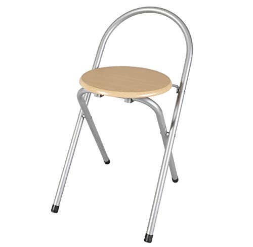 Taburete Silla Plegable DE Metal con Madera Y ESPALDAR | Ancho 37 x Fondo 40 x Alto 64 (Desde suelo al asiento 47 cm)