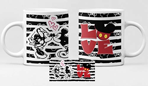 Taza Mickey y Minnie Mouse Love. Taza cerámica de café Disney, Dia de San valentín, Enamorados