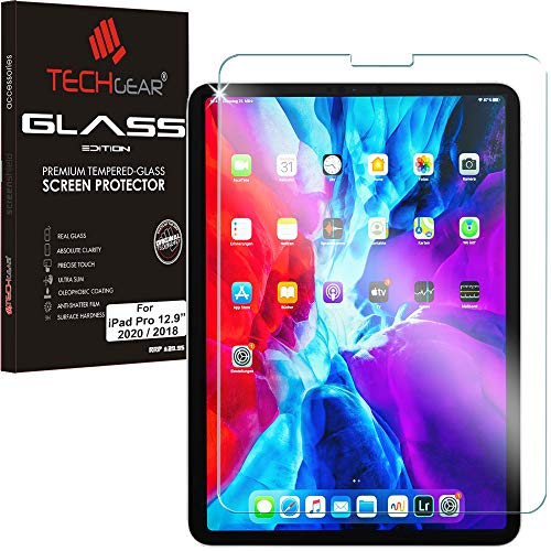 TECHGEAR Vidrio Compatible con Nuevo iPad Pro 12.9" Pulgada - Protector de Pantalla Vidro Templado para iPad Pro 12.9" 2020/2018 [Dureza 9H] [Resistente a los arañazos] [Sin Burbuja]