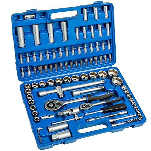 TecTake Caja de trinquete de 94 piezas kit tuercas herramientas bits y llaves de vaso (1/2 y 1/4 pulgada)
