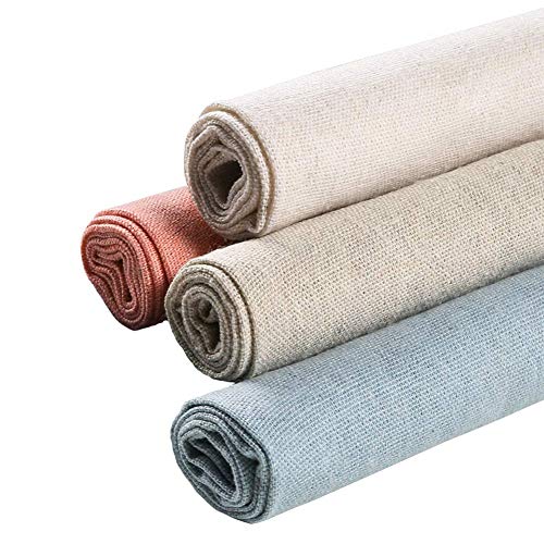 Tela de costura 4 pcs de tela de lino natural de 4 colores,tela de bordado de color sólido,tela de punto de cruz,tela Aida para hacer prendas de vestir,bordados de aguja, 20 pulgadas tela de lino DIY