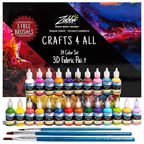 Tela de pintura 24 colores Premium calidad 3D permanente color vibrante tintes textiles para tinte, tela, madera, cerámica, vidrio por Crafts 4 ALL Tela de pintura 24 colores Premium calidad 3D permanente color vibrante tintes textiles para tinte, tela, madera, cerámica, vidrio por Crafts 4 ALL