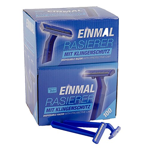 Teqler T-370650 Maquinillas desechables para cada longitud de pelo, cuidan la piel al afeitar, azul (100 uds. )