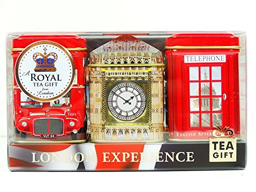 Tés ingleses - Mini Caddy Gift Set - "London Experience", Paquete de regalo de té de 3 x 25 g