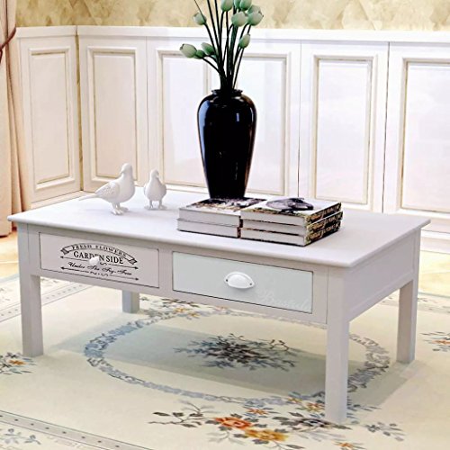 Tidyard Mesa de Centro Salón con 2 Cajones,Mesa de Café,Mesa Auxiliar,Mesa de Consola para Habitación,Decoración para Hogar,Estilo de Casa de Campo Francesa,Madera 100x50x45cm