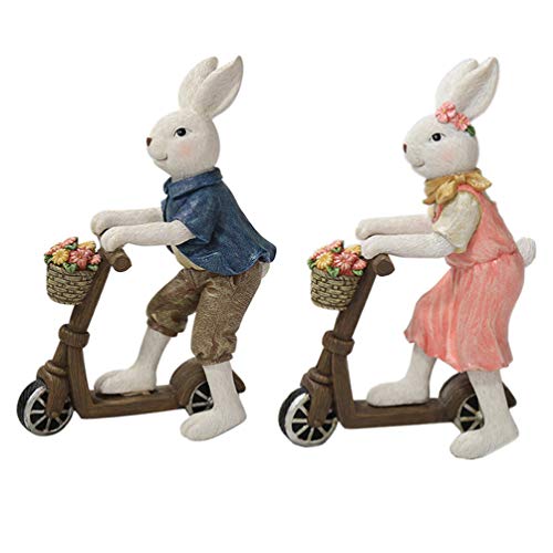 Tomaibaby Estatuilla de Pareja de Conejos Resina Conejo Montar en Bicicleta Modelo de Estatua Animal Adorno de Escritorio para Primavera Pascua Mesa Centro de Mesa Decoración Accesorios
