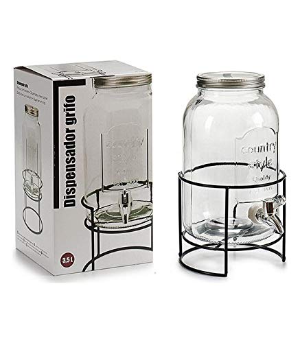 TU TENDENCIA ÚNICA Tarro con Grifo Dispensador de Cristal de 3,5L. Tapa de Metal. Base de Metal Negro Resistente. Medidas: 22x17x30 cm TU TENDENCIA ÚNICA Tarro con Grifo Dispensador de Cristal de 3,5L. Tapa de Metal. Base de Metal Negro Resistente. Medidas: 22x17x30 cm