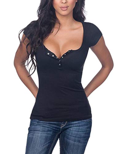 Túnica Linda De Tapas De Las Mujeres con Cuello En V Superior Adelgaza Color Sólido Básico Camiseta del Verano