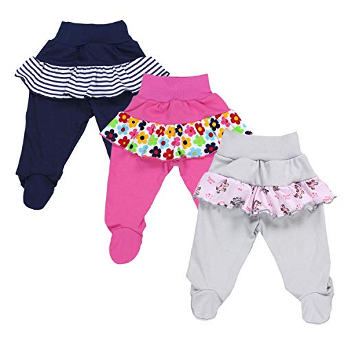 TupTam Pantalón con Pies de Bebé para Niña, Pack de 3, Mix de Colores 2, 56