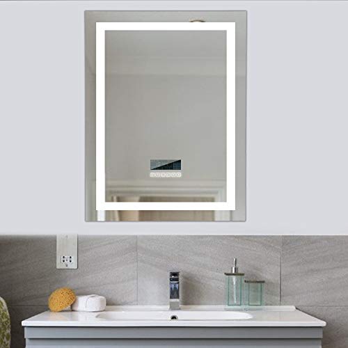 Turefans Espejo baño, Espejo baño con luz, Audio Bluetooth, Pantalla LCD (Fecha, Hora, Temperatura), antivaho, 2 Colores (Blanco frío/Blanco cálido)