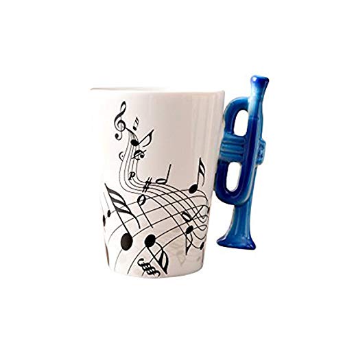 ufengke Creativo Trompeta Azul Tazas Mug De Porcelana Tazas De Café Personalizadas, Notas Musicales Taza De Té De Cerámica, para Regalo, La Familia Y La Oficina