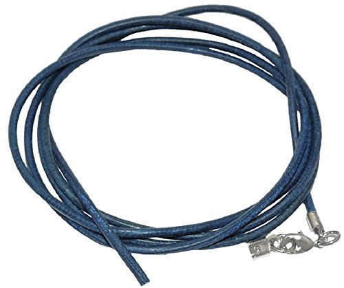 unbespielt Joyas cordón de Cuero Azul Cadena Longitud 100 cm Ancho 2.0 mm mosquetón Color Plata. La Longitud Puede acortarse