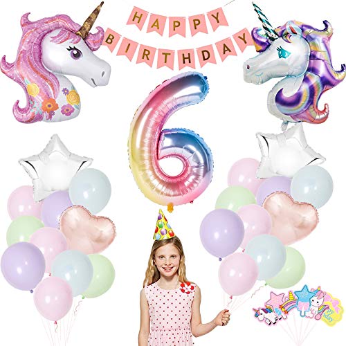 Unicornio Decoraciones Cumpleaños,Feliz Cumpleaños Ballon Banner,Decoraciones de Fiesta de Unicornio,Globo de Cumpleaños Número,Rosa Feliz Cumpleaños Conjunto,Adornos Cumpleaños Niña