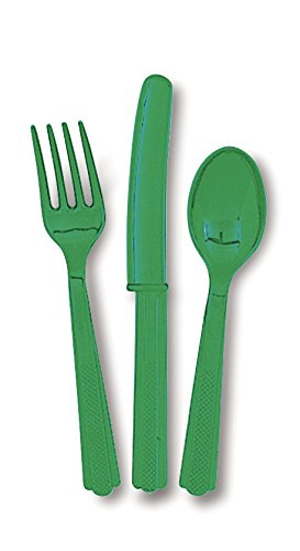 Unique Party- Cubiertos de plástico para 6, Color verde esmeralda (30298) , color/modelo surtido Unique Party- Cubiertos de plástico para 6, Color verde esmeralda (30298) , color/modelo surtido