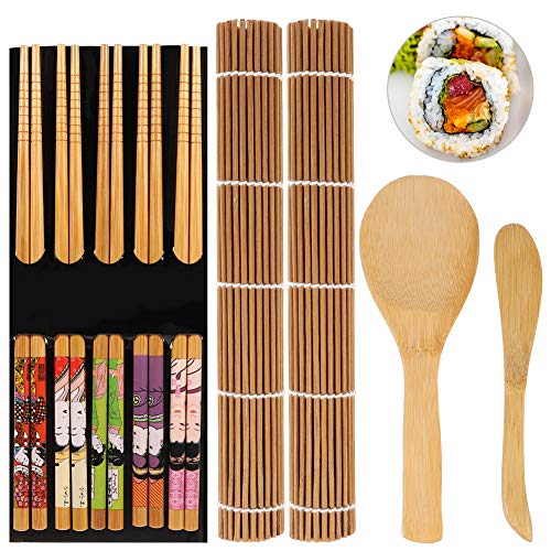 upain 9 Piezas Herramienta para Hacer Sushi de Bambú, Kit de Fabricación de Sushi para Preparar Sushi Fácil Y Profesional
