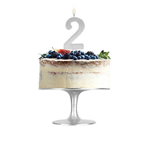Velas grande 15,5 cm para tarta de cumpleaños número 2 color plata metalizado - ideal para fiestas de cumpleaños, aniversarios, baby shower, fiestas, celebraciones, bodas de oro o plata - 1 unidad