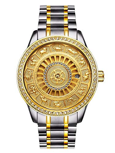 Ver Reloj automático Resistente al Agua 30M Business de los Hombres, Unisex, Que atiende a un conmutador conmutador de Moda Reloj de Pulsera (Color : 02Gold-Gratis)