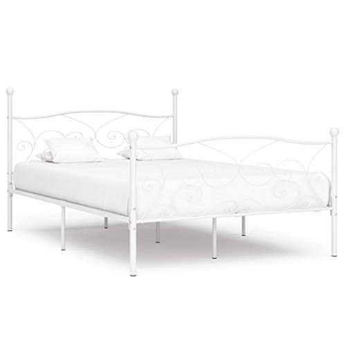 vidaXL Estructura de Cama con Somier Individual de Tapizada Dormitorio Robusta y Duradera Mobiliario para Jóvenes Metal Blanco 160x200 cm