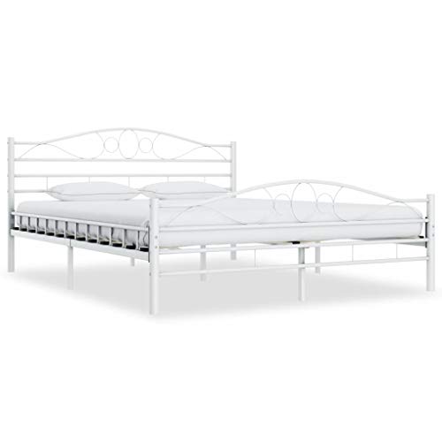 vidaXL Estructura de Cama Metal Somier Mobiliario Casa Hogar Decoración Interior Resistente Robusta Duradera Práctica Cómoda Útil Blanca 160x200cm