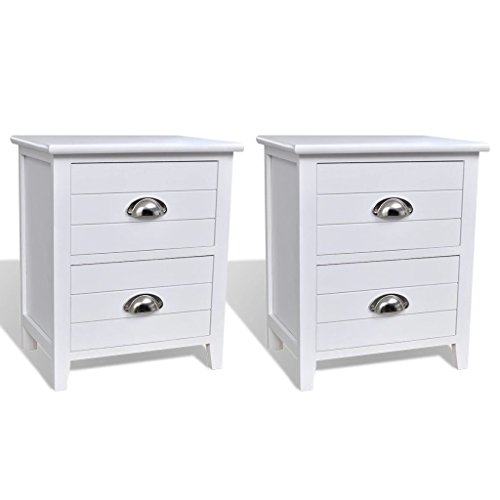 vidaXL Set de 2 mesitas de Noche 2 cajones Blanco Muebles casa mesilla Bricolaje vidaXL Set de 2 mesitas de Noche 2 cajones Blanco Muebles casa mesilla Bricolaje