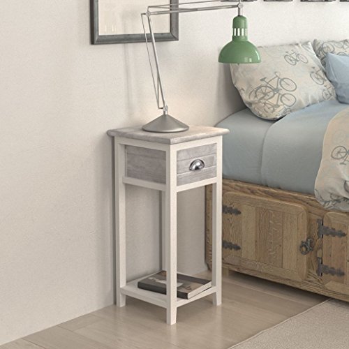 Vislone Mesita de Noche con 1 Cajone Cómoda de Noche Mesita de Noche para Teléfono Mueble de Dormitorio Gris y Blanco 30x30x63cm