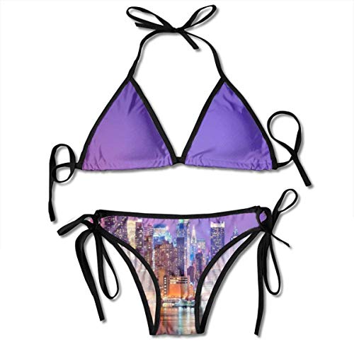 Vista de ventana 3D para mujer Ciudad de Nueva York Bikini de dos piezas Traje de baño de verano para mujer Triángulo Top Bikinis Traje de baño