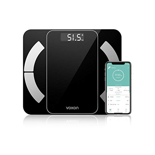 VOXON Báscula Grasa Corporal Báscula digital Baño Bluetooth Analizar 13 Mediciónes de Peso IMC Visceral e Muscular Soporte para 24 usuarios, Monitores de Composición Corporal Máximo para Andriod y iOS