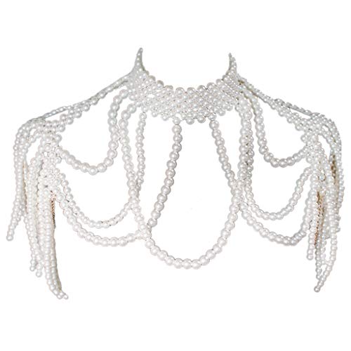 VVXXMO Collar de perlas para mujer, collar de perlas, cadena de hombro, borlas para el hombro, accesorio de ropa