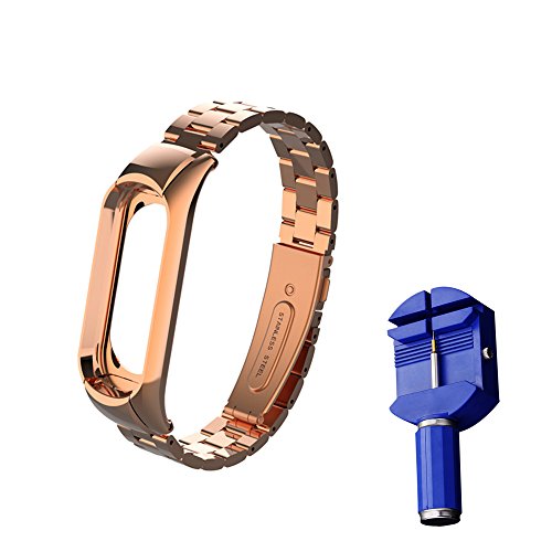 WANFEI Pulsera Xiaomi Mi Band 3 Correa, Band 3 Correas Metal Pulseras de Repuesto Correa de Recambio Brazalete Extensibles para Xiaomi Mi Band 3 (No Sensor/No Host)