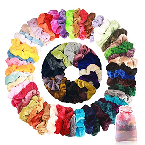 Wanxida 50 Colores Coleteros Terciopelo, Velvet Hair Scrunchies, Elástico Gomas de Pelo Para Mujeres Niñas Accesorios