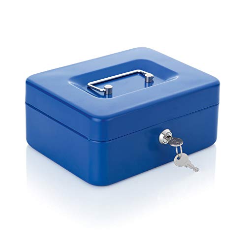 WAS HMF 4497 202 - Caja de caudales con compartimento para monedas, 20 cm de largo, 16 cm de ancho, 9 cm de alto, color azul
