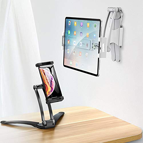 Welltop Soporte Stand para Holder Tablet Pared Cocina, Soporte Universal Foldable Tableta Stand Cocina Adjustable Soporte de Mesa Multiángulo o Montaje en Pared para Movil y Tablets(Negro)