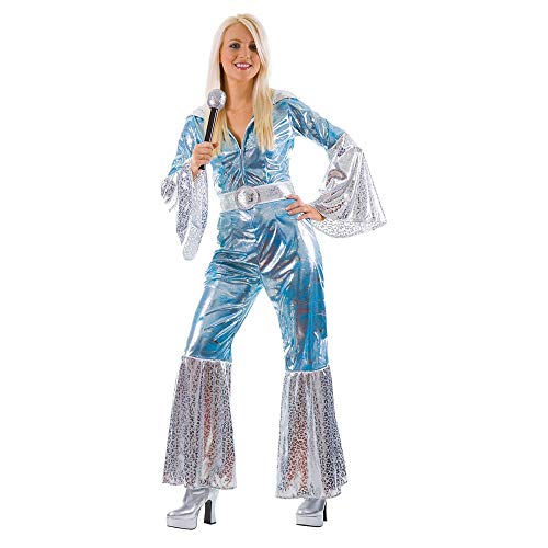 Wicked Costumes - Disfraz de ABBA, años 70, para mujer (talla 44-46), color azul Wicked Costumes - Disfraz de ABBA, años 70, para mujer (talla 44-46), color azul