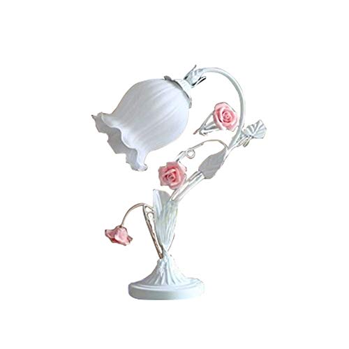 Wj Pastoral lámpara de Escritorio de Manualidades Cerámica Flores Rosas Rose Tabla Luces Hierro Forjado Pantalla de Cristal cabecera del Sitio de niños Comedor Servicios en Regalos de Boda