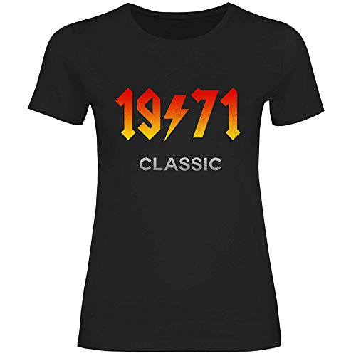 wowshirt Camiseta Regalo para el 50 cumpleaños número 60 20-90 años Nacida de Metales Pesados para Mujer, Tamaño:S, Color:1971 Black