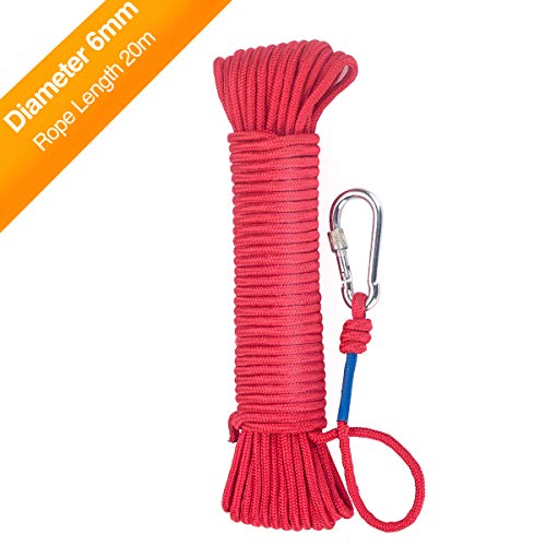 Wukong Cuerda 20m x 6mm– Cuerda de Tejiendo, Rojo Cuerda de Pesca, Multiusos Cuerda, Carga de Rotura: 150kg