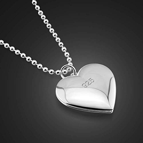 WUXI Collar de Plata esterlina 925 para Mujer Lindo Colgante de Caja en Forma de corazón El diseño Puede Colocar Collar Colgante de Foto Cuentas de Plata esterlina