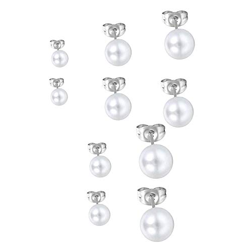 Xhuan pendientes de bola de acero inoxidable para mujer, perlas de imitación, hipoalergénico, 4 mm-8 mm de ancho, Simple（-）