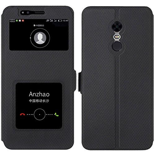 Xiaomi Redmi 5 Plus Funda, Anzhao Flip Cover [Cierre magnético] Caso con Función de Soporte y Ventana [View Window] para Xiaomi Redmi 5 Plus (Negro)