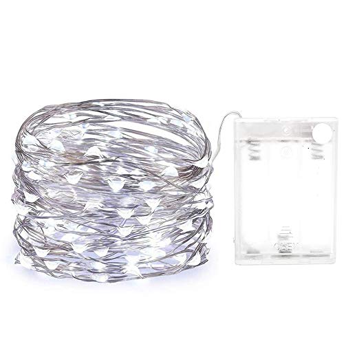 Yakamoz - Guirnaldas LED, 10 m, 100 LED, efecto cielo estrellado, LED para Navidad, boda, decoración de exterior e interior, luz blanca-fría, con compartimento para batería