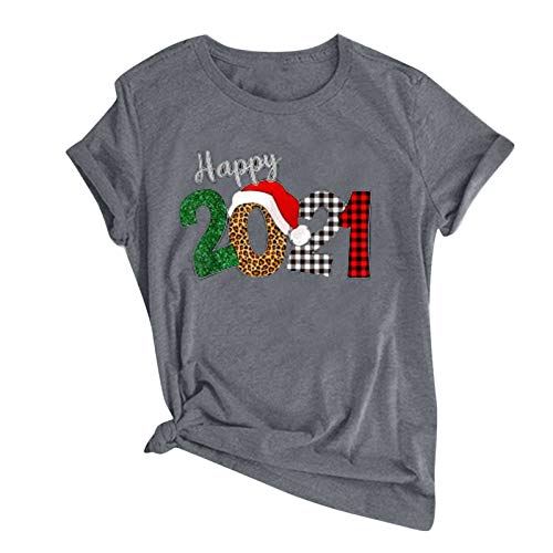 YANFANG Camiseta de Vacaciones Happy 2021 Linda Informal de Manga Corta con Cuello en O de Moda para Mujer YANFANG Camiseta de Vacaciones Happy 2021 Linda Informal de Manga Corta con Cuello en O de Moda para Mujer