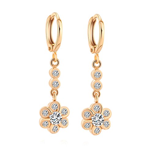 Yazilind oro 18K plateado cuelga los pendientes de aro circonio cúbico pendientes de flores con encanto para la Mujer