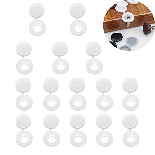 YouU 150 Tapas de Plástico con Bisagras para Tornillos, Tapas Abatibles para Lavadora, 2 colores a elegir, blanco, negro (Blanco)