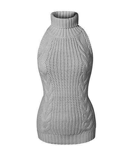 YUANMO - Jersey para mujer sin mangas, espalda descubierta, cuello de tortuga abierto, suéter de punto Gris tipo 1. Tallaúnica