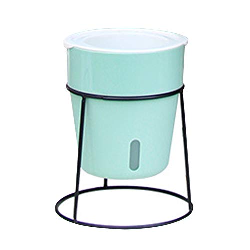 ZSooner Juego de maceta verde para el hogar, estilo nórdico, decoración para interiores con soporte de hierro, para salón, oficina, balcón, autoriego (13 cm), color verde